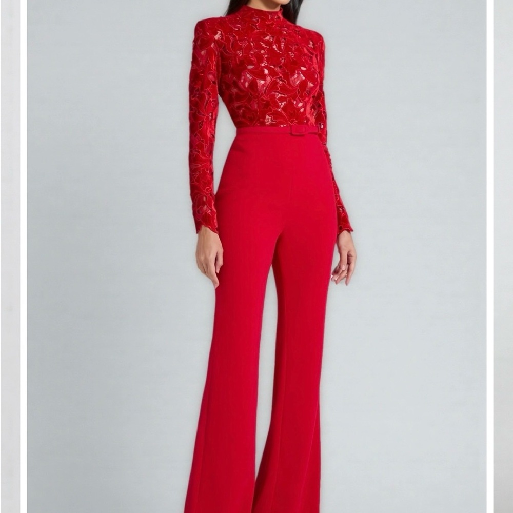Red Lace Top Wide-Leg Jumpsuit, NWT